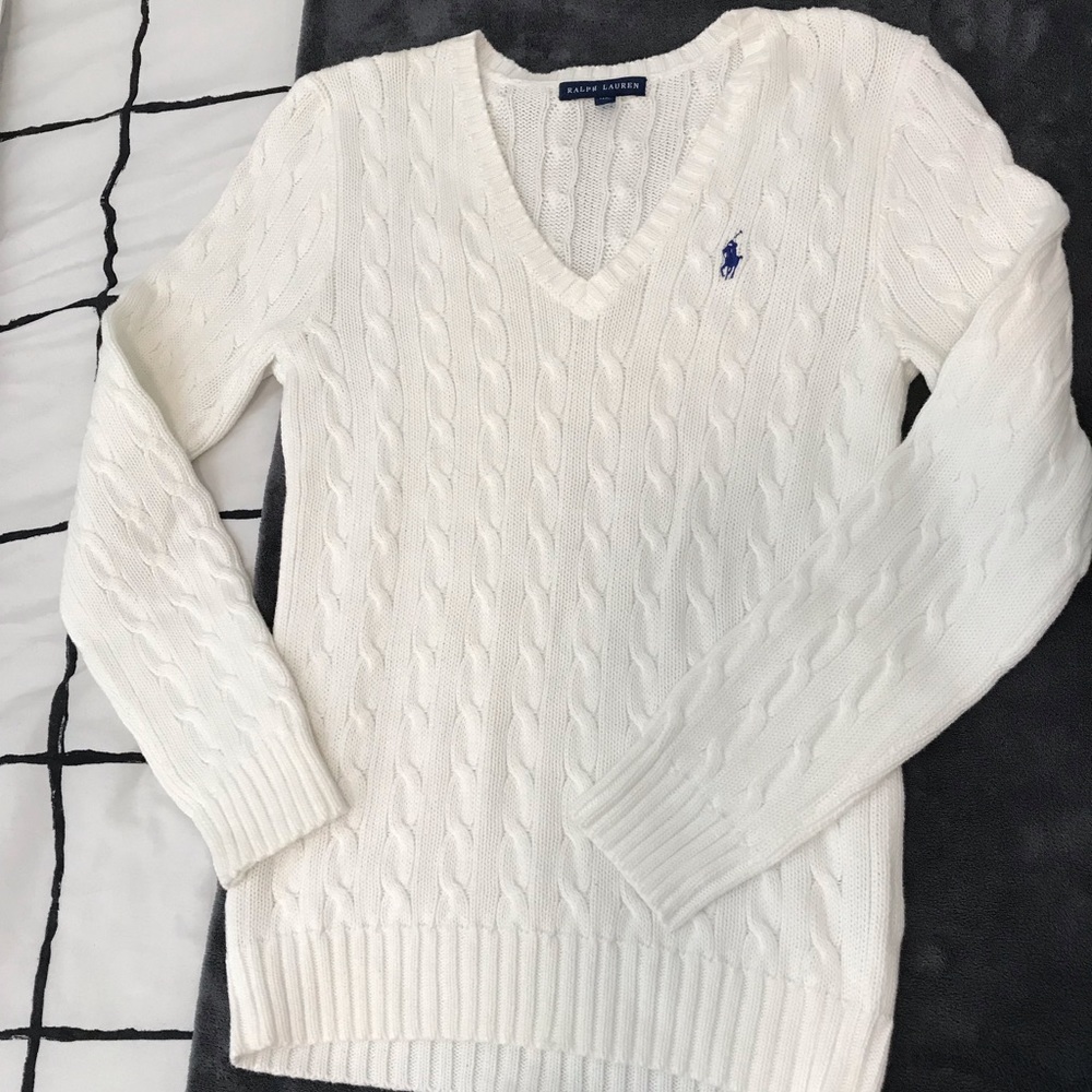 White V-neck Sweater